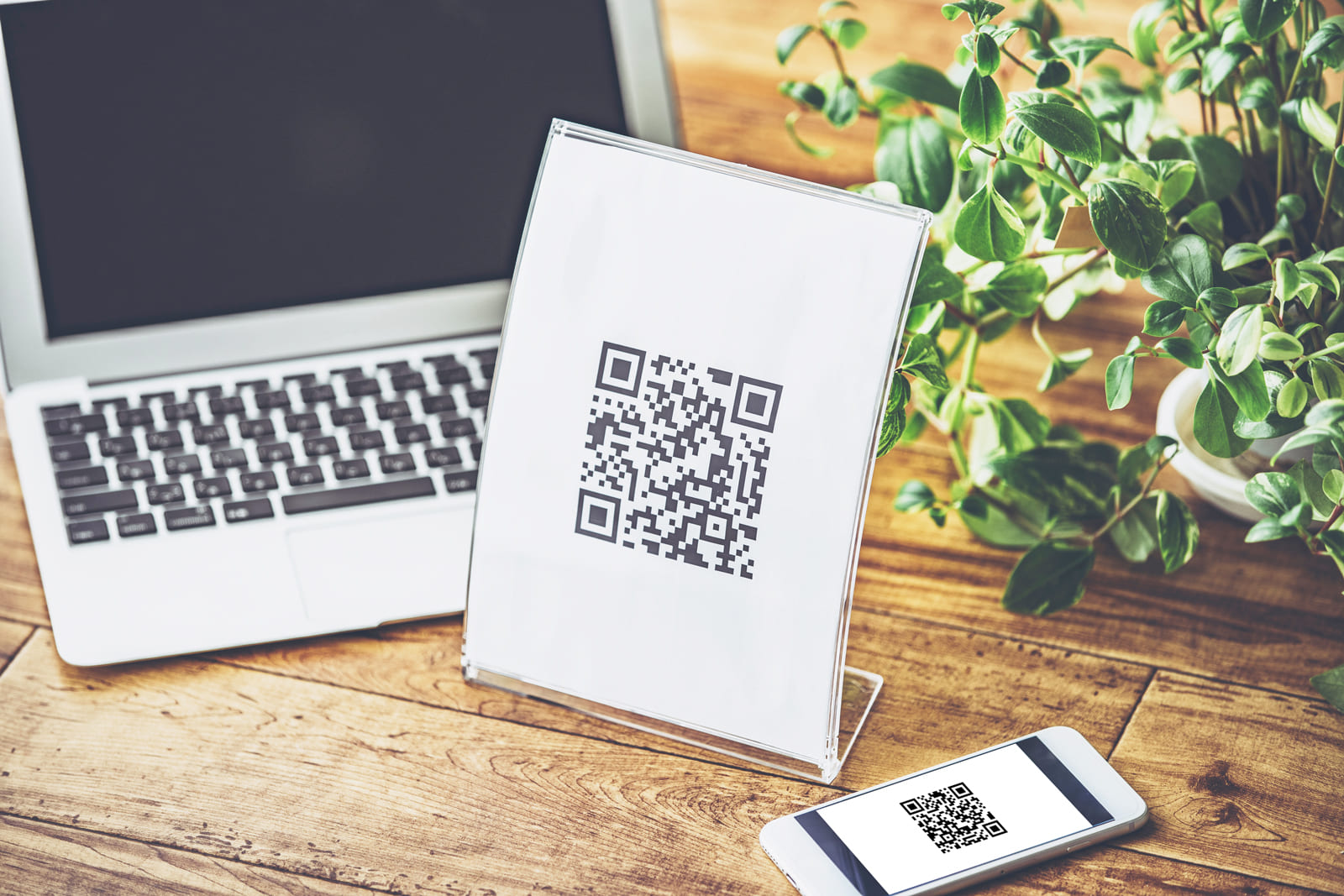 QRコードを提示しているカウンターの様子